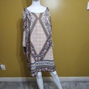 BeBop 3/4 Split Sleeve w Tie at Cuff Floral Shift Dress 1X Boho